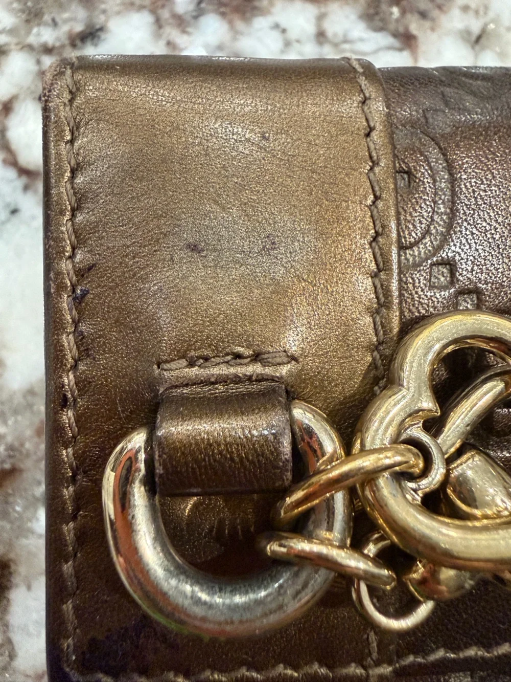 Gucci Bronze Metallic GG-Embossed Leather Wallet with Heart Charm